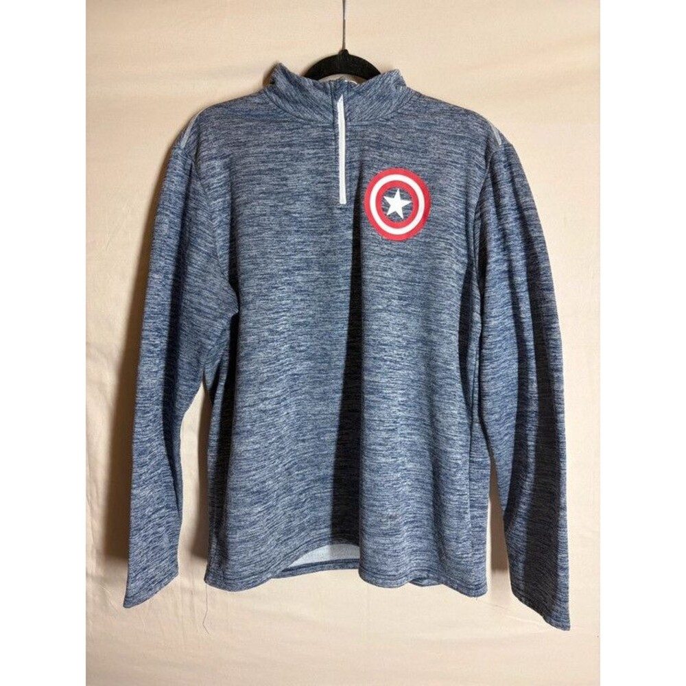 Men's Marvel Captain America 1/4 Zip Pullover Sweatshirt Blue Gray Size L
